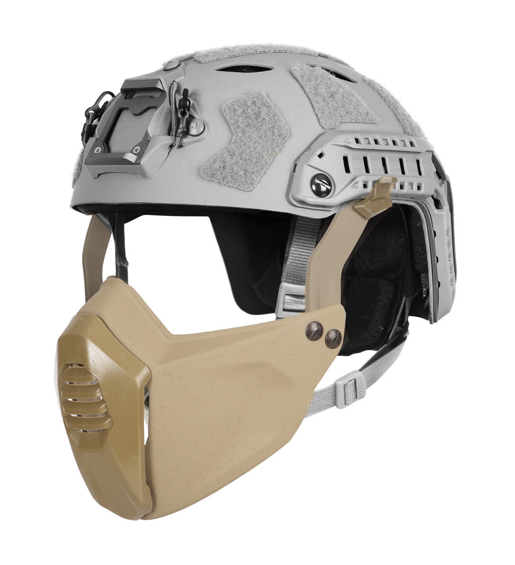 Ops-Core FAST Carbon Mandible with helmet, designed for mobility and impact protection.